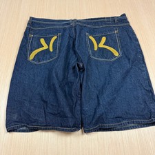 y2k Karl Kani Gold Vintage Jean Shorts 90s Baggy size 50 wide leg embroidered