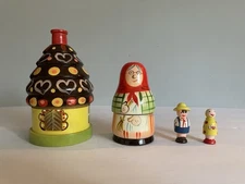 Vintage Wooden Hansel & Gretel Fairy Tale Nesting Dolls - 4 Piece Set - Poland