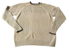 Columbia Sweater Mens Medium Beige Cotton Ribbed Crewneck Pullover Knit Casual