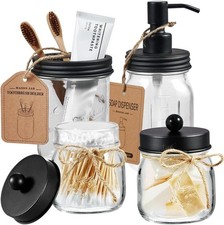 4-Pc Mason Jar Bathroom Set   Soap  Qtip Holders