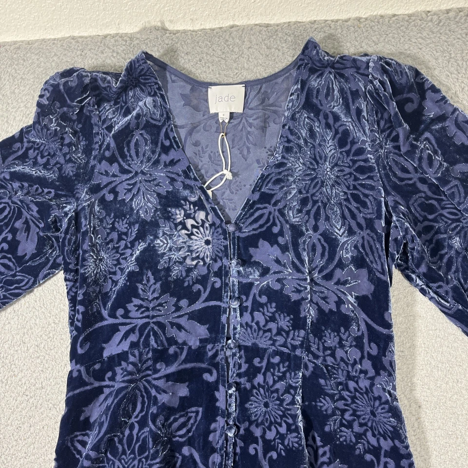 Nuevo con etiquetas Vestido Midi Jade Johnny Was Talla S Zafiro Burnout Terciopelo Ryan Seda $498 *LEER Foto 2 de 4