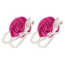 2Pcs Wrist Corsage Artificial Flower Bracelets 2.4 x 2.8 Inch Rose Red