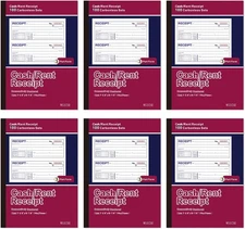 6 Pack Receipt Books,7-5/8" x 10-7/8" Book with Carbon Copies,... 