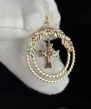 Vintage 10k Gold Kreuz Blatt beweglicher Anhänger SCHÖN Damen CCO Black Hills selten
