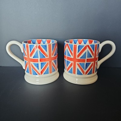 Emma Bridgewater Union Jack 1/2 Pint Mugs Set of 2 British Flag England Pottery