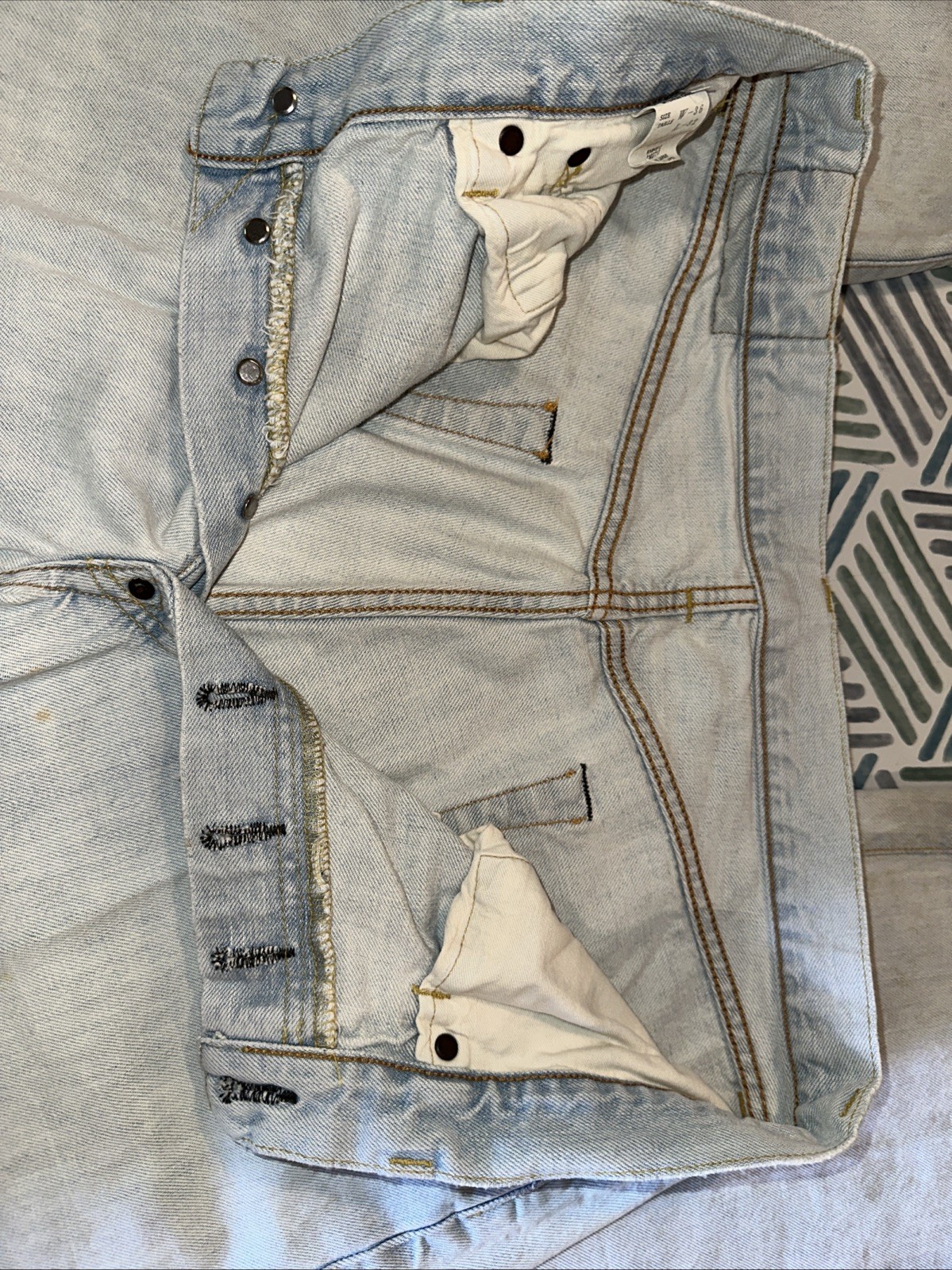 Edwin Button Front Cinch Back Distressed Light Bl… - image 3