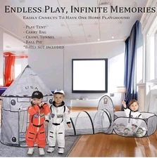 LimitlessFunN 4pc Space Rocket Ship Kids Pop Up Play Tent, Crawl Tunnel, Ball...