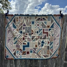 46”x 60” Vintage Kilim Hand Woven Wool Area Rug Geometric Purple Blue Gray Brown