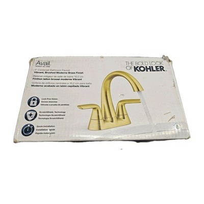 Kohler Avail Bathroom Faucet R33047-4D-2MB Vibrant Brushed Moderne Brass 4'' New