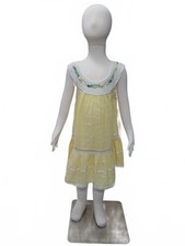 Vintage Yellow Gauze Mexican Embroidered crochet Summer Dress