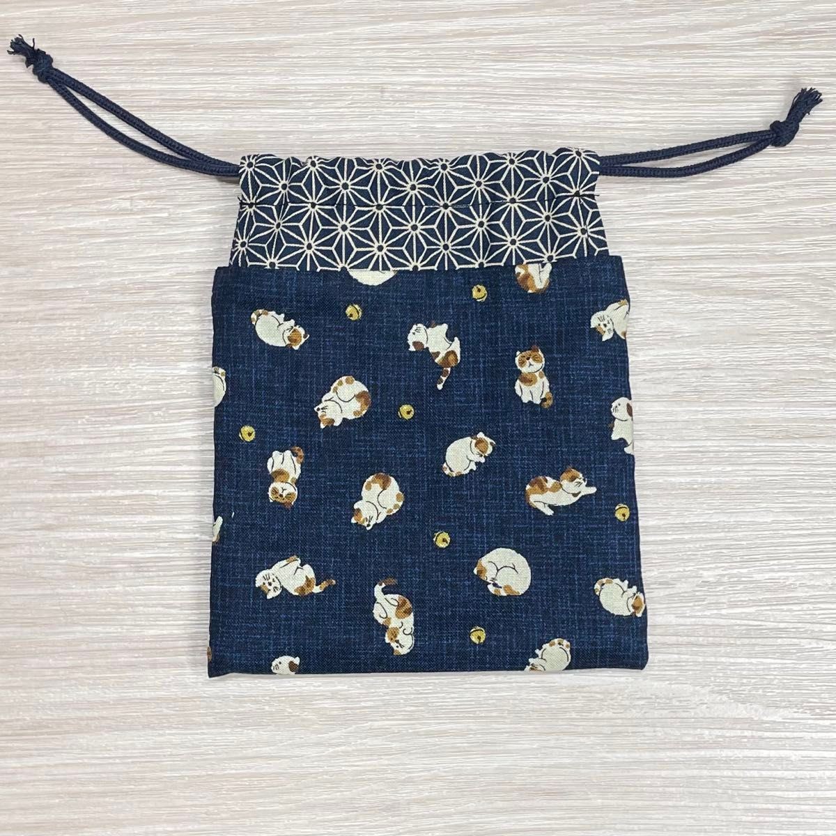 Mini drawstring bag cat pattern navy blue accesso… - image 2
