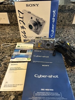 Sony Cyber-Shot DSC-W55 7.2MP Compact Digital Camera- Silver With Battery