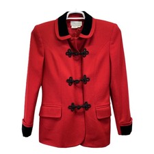 VTG Casual Corner Red 100 Wool Womens Padded Shoulder Blazer Jacket Size 4