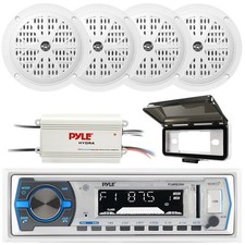 Pyle PLMRB29W Bluetooth MP3 USB Input Radio, 4CH Amplifier, 4x Speakers, Cover