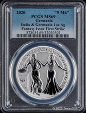 2020 Germania Mint 5Mark 1oz Silver Allegories - Italia & Germania PCGS MS69 FS