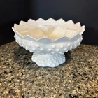 Vintage Fenton Hobnail Milk Glass Candlestick Holder Bowl Art Glass MCM