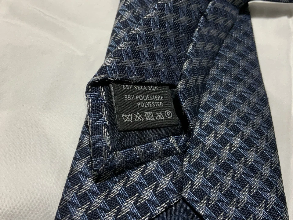 Corbata italiana para hombre Z Zegna color azul y gris pata de gallo estampado seda nueva sin etiquetas Foto 4 de 4