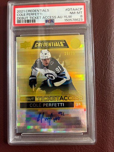2021-22 Upper Deck Hockey Credentials Cole Perfetti Auto */75 PSA Graded