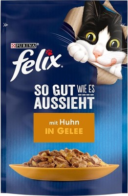 Felix So gut wie es aussieht Katzenfutter nass in Gelee, mit Huhn, 26er Pack (26