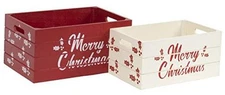  Set of 2 Red and White Decorative Nesting Wooden Merry Christmas Red & White