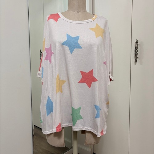 HOPELY Boutique Colorful Star Pattern Oversized Women's Blouse NWT Large