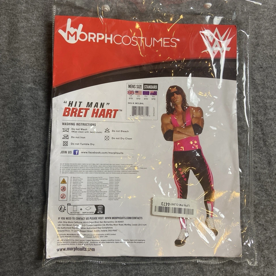 Morph Cosutmes Bret Hitman Hart Body Suit Estándar Brazaletes Peluca LEER SIN VASOS Foto 3 de 4