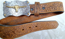 NWT Tony Lama LITTLE TEXAS HandTooled Western Leather Belt W Buckle Child 4/6 yr