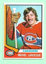 (1) MICHEL LAROCQUE 1974-75 O-PEE-CHEE # 297 CANADIENS ROOKIE EX/EX+ CARD(N3868). rookie card picture
