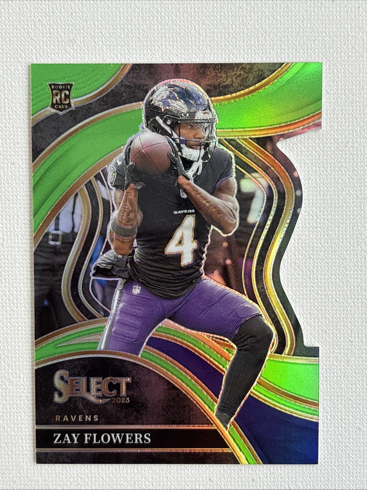 2023 Panini Select - Club Level Zay Flowers #201 Neon Green Prizm Die-Cut /499