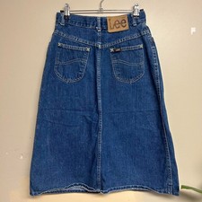 Vintage Lee Riders High Waisted Denim Blue Jean Midi Skirt Front Slit Western 9R