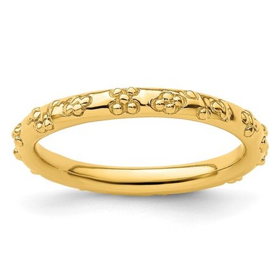 Sterling Silver Stackable Expressions Gold-plated Textured Ring - Size 7