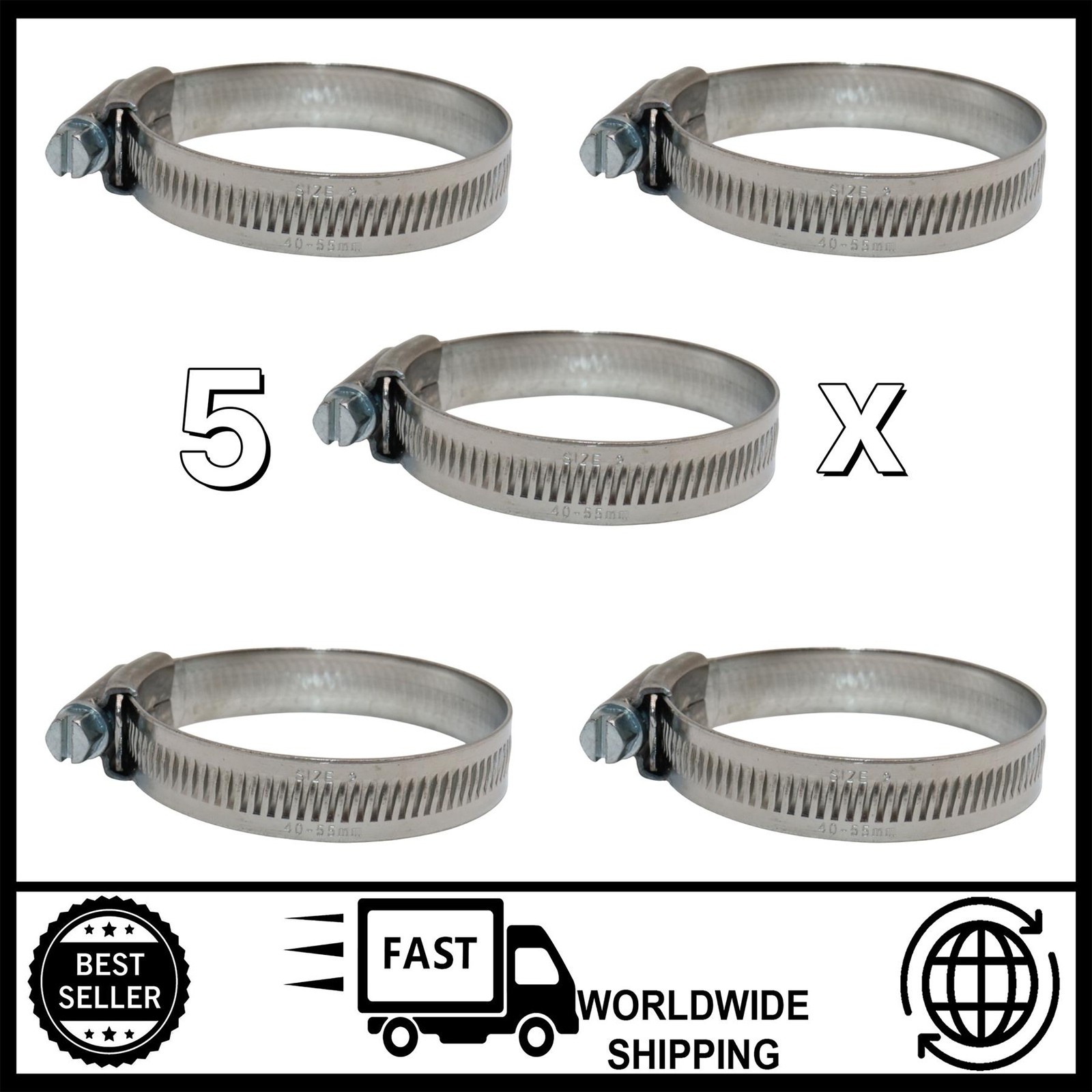 5x Jubilee Clamp 40–55mm Stainless Steel Hose Pipe Clip