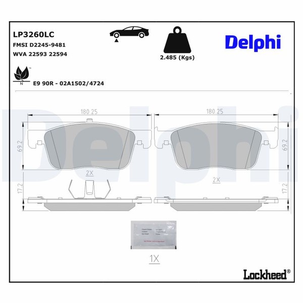Delphi Bremsbelagsatz Scheibenbremse LP3260LC FüR Opel Vivaro K0 Zafira Life Bus-image