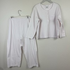 Vintage Carole Hochman 2-Pc Striped Cotton Flannel Pajama Set PJs Pink White M