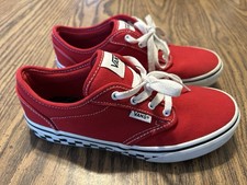 VANS UNISEX KIDS OFF THE WALL CHECK SIDEWALL LACE UP RED CANVAS SHOES SIZE 4 VGC