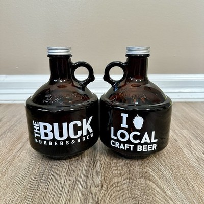 Lot Of 2 The Buck Burgers & Brew 1L GROWLER Amber Glass Craft Beer Bottle MI
