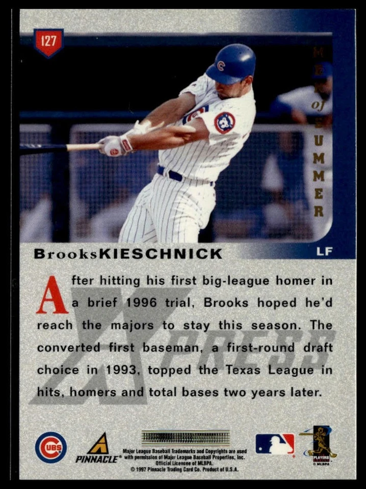 1997 Pinnacle X-Press #127 Brooks Kieschnick Men-of-Summer - Image 2 of 2