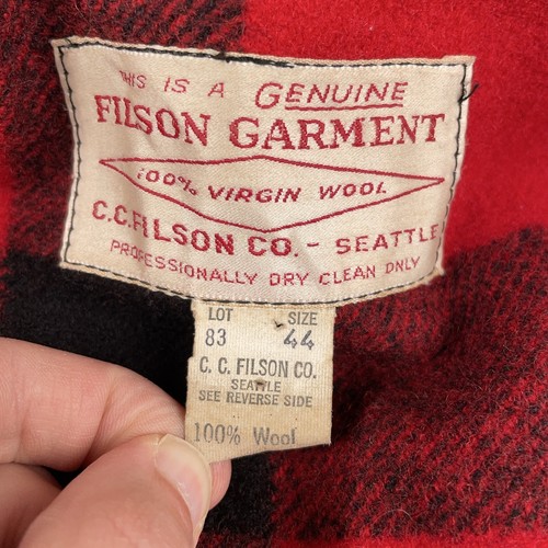 VINTAGE Filson Mackinaw Jacket Mens 44 Hunting Buffalo Plaid Wool Coat 70s 80s - Picture 4 of 11