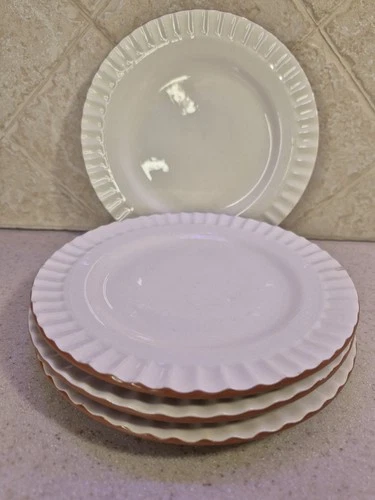Stangl Pottery Bread Plates Set 4 - 6” Trenton NJ Vintage Fluted Edge Brown Trim