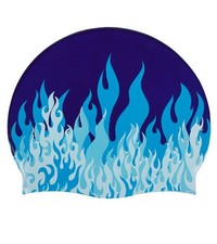 Silicone Swim Cap for Swimming Fast Flames Design, Multi Blue Color