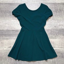 Speechless Juniors Jade Green Fit & Flare Skater Dress Sz S Puff Sleeve Low Back