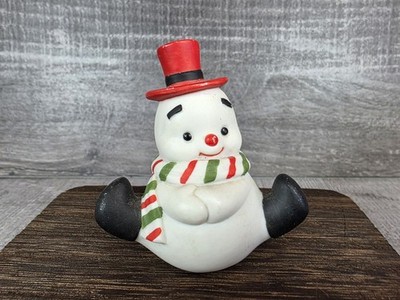 Vintage Whimsical Mr Snowman Christmas 3'' Ceramic Figurine RARE g71b1