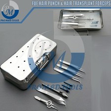 FUE Hair Punch & Hair Transplant Forceps Kit Set Of 10 Sterlize Box