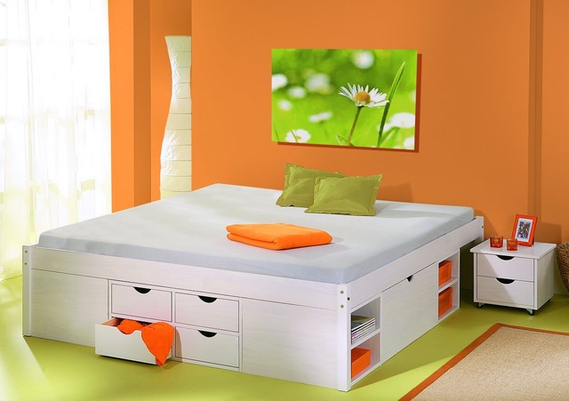 stauraumbett 160x200 massivholz wei�