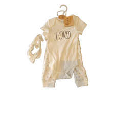 RAE DUNN Baby Bodysuit Set  Loved  3 pc  6-9M  NWT