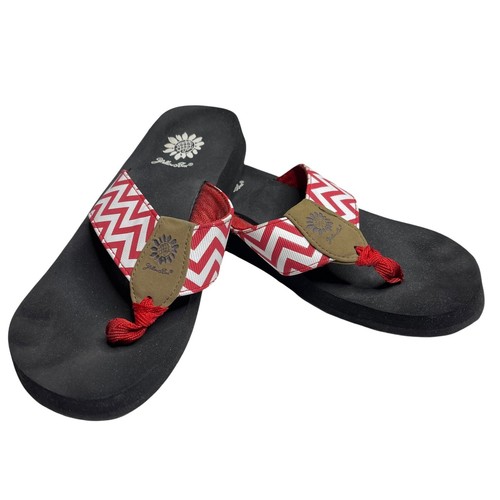 red yellow box flip flops