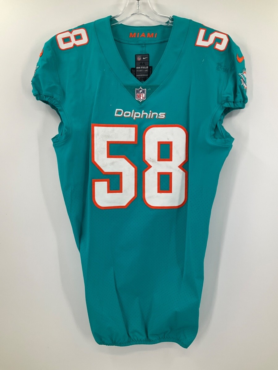 58 NO NAME MIAMI DOLPHINS GAME USED NIKE JERSEY SZ:44 YR:2019 | eBay