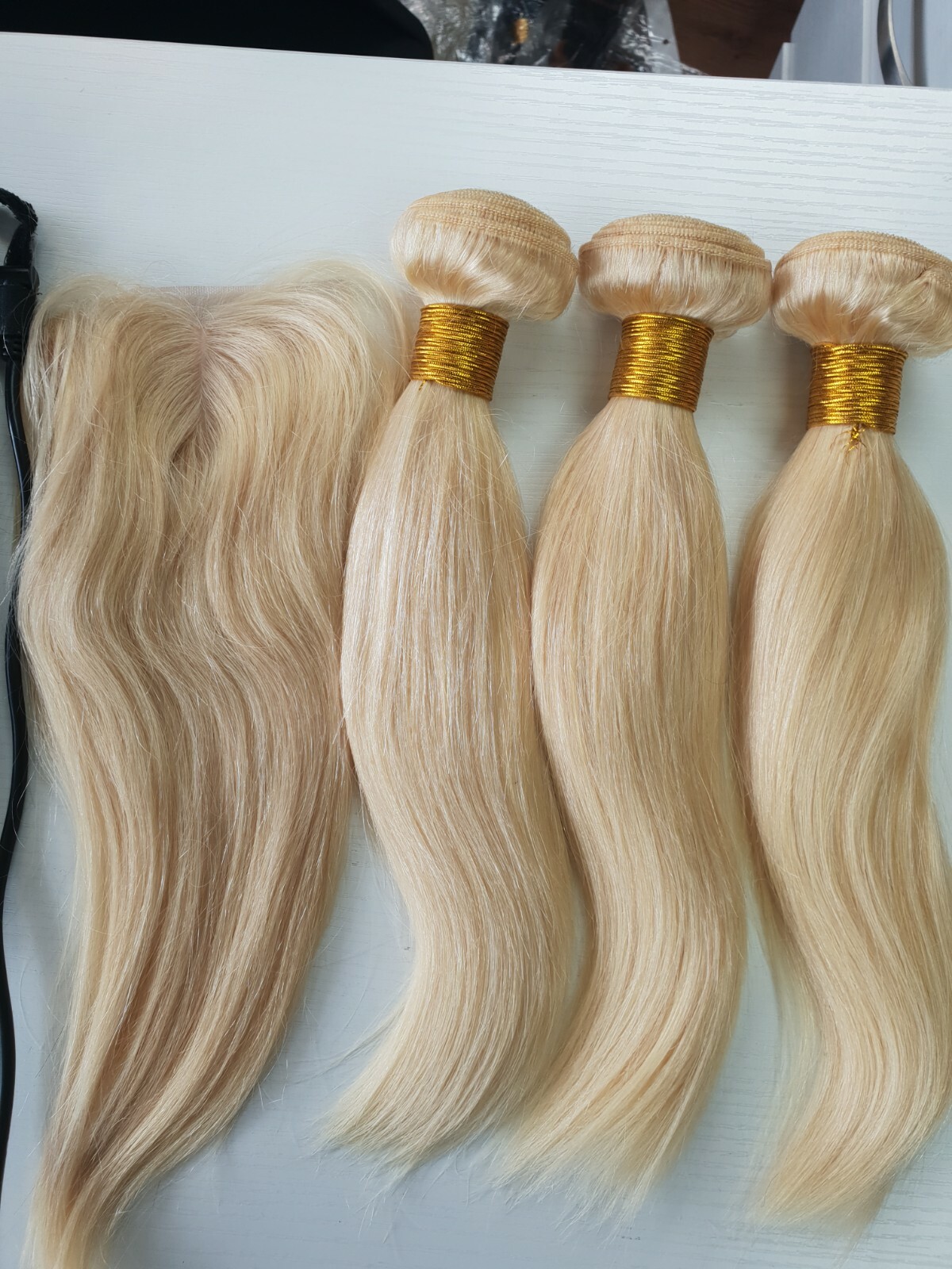 12A BRAZILIAN VIRGIN HAIR STRAIGHT BLONDE 613# 10+10+10&10INCH SILK BASE CLOSURE