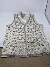 NWT Chico's Women's Size 2 White Ivory Gold Beaded Trinket Olivia Vest MSRP 114