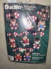 Vintage Bucilla Christmas Felt Set of 8 Ornaments Kit Swinging Teddies 83414